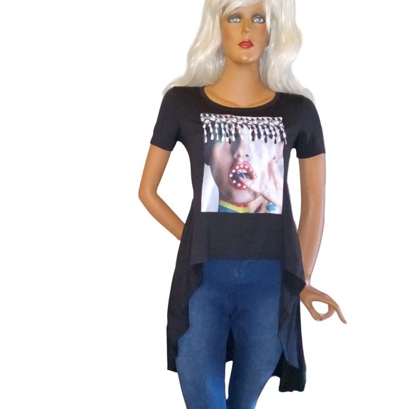 Funky Retro Hi-Low Blouse – Black – Rainbow – Unique Style – Size S - EUC - Picture 3 of 5